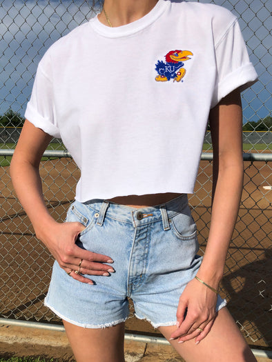 University of Kansas - The University Embroidered Cropped Top - White