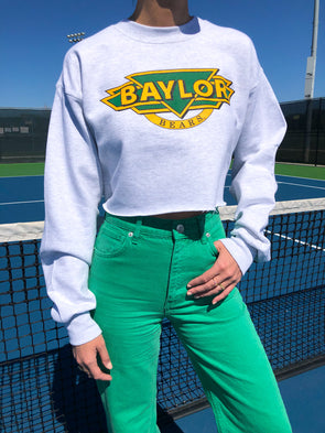 Baylor University - 90's Vintage Crewneck Cropped Sweatshirt - Ash Grey