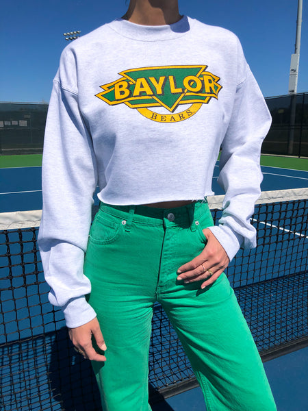 Baylor University - 90's Vintage Crewneck Cropped Sweatshirt - Ash Grey