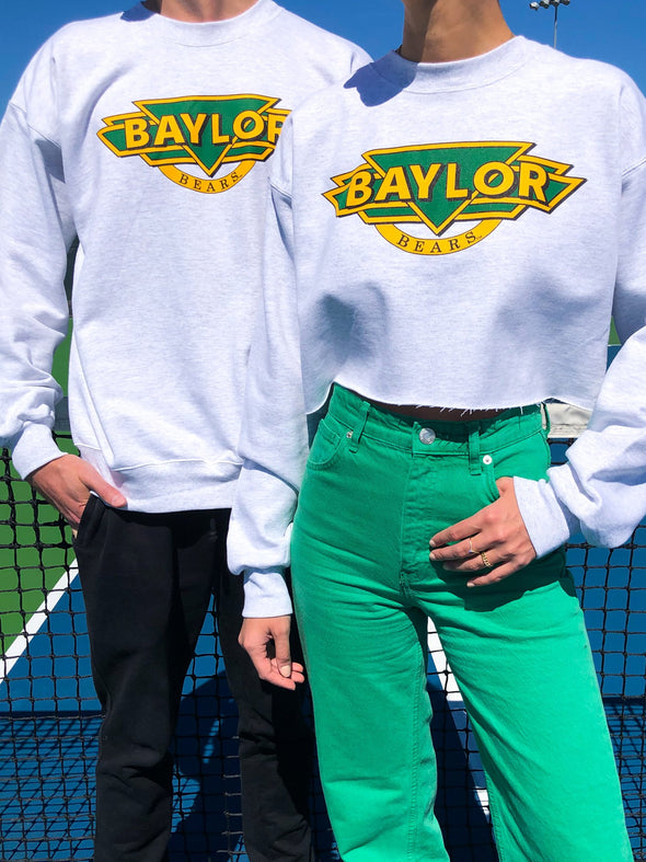 Baylor University - 90's Vintage Crewneck Cropped Sweatshirt - Ash Grey