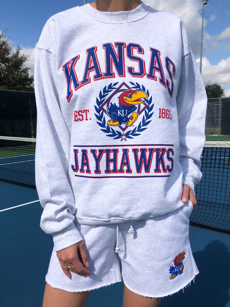 University of Kansas - Vintage Crewneck Sweatshirt - Ash Grey