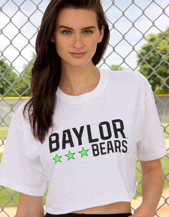 Baylor University - Neon Triple Star Cropped T-Shirt - White