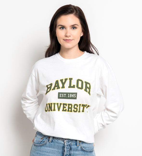 Baylor University - Comfort Colors Long Sleeve T-Shirt - White with Green