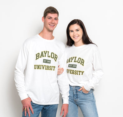 Baylor University - Comfort Colors Long Sleeve T-Shirt - White with Green