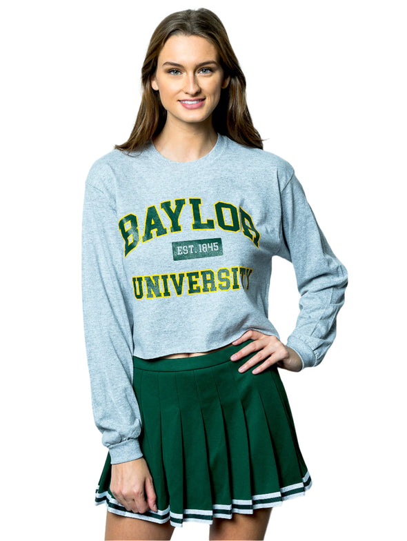 Baylor University - Long Sleeve Cropped T-Shirt - Grey