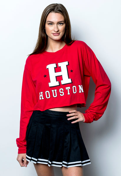 University of Houston - Vintage H Long Sleeve Cropped T-Shirt - Red