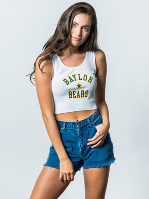 Baylor University - Star Ribbed Cropped Tank Top - White